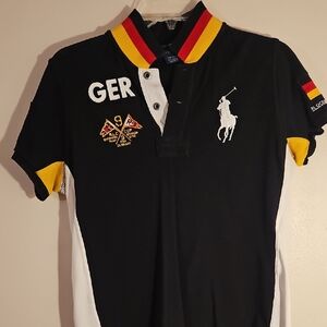 Ralph Lauren Black Polo Shirt with Yellow and Red Trim